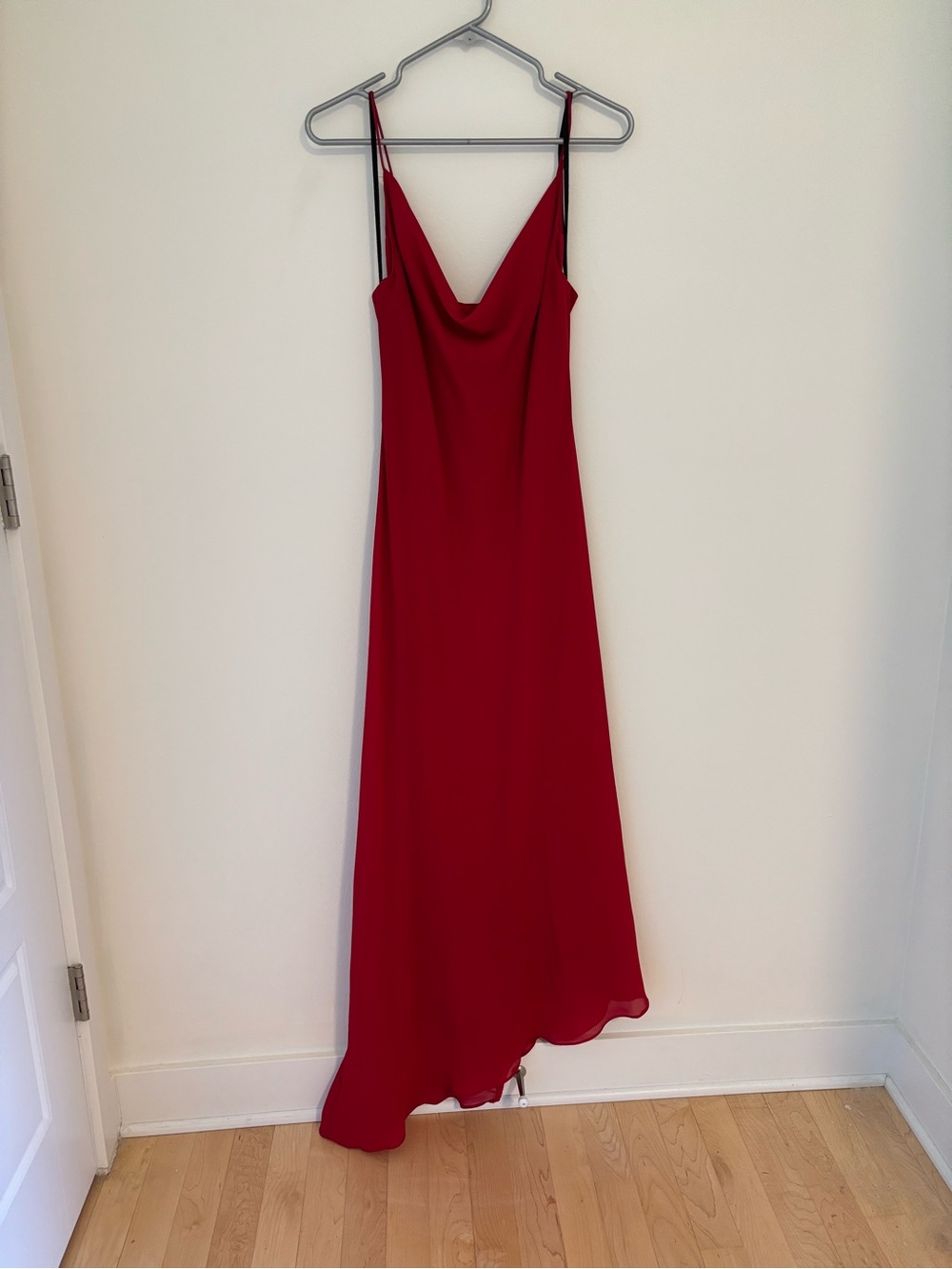 Red Cowl-Neck Slip Maxi Dress - Sleek Evening Style